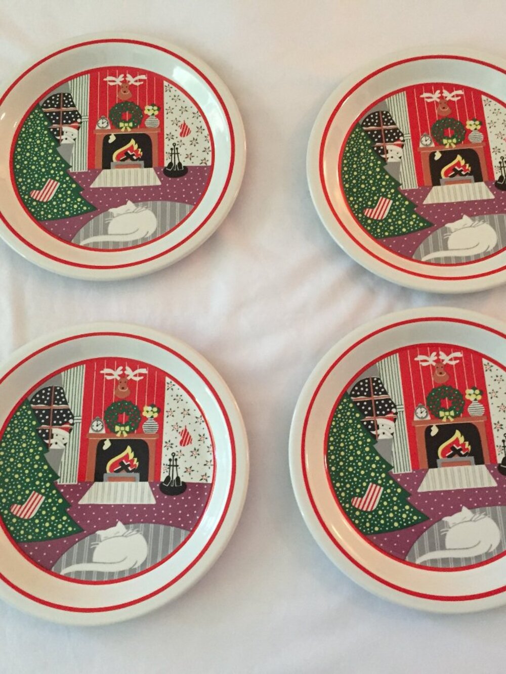 4 Noritake Epoch Twas the Night Before Christmas 7" Dessert Plates Santa, Cat